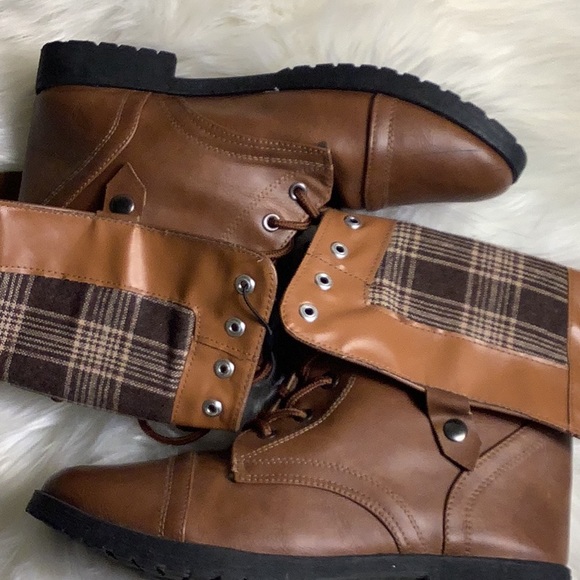 🛍️🛍️🛍️ 5/$20 Military Combat Boot with Plaid Fold-Over Cuff - Picture 3 of 8